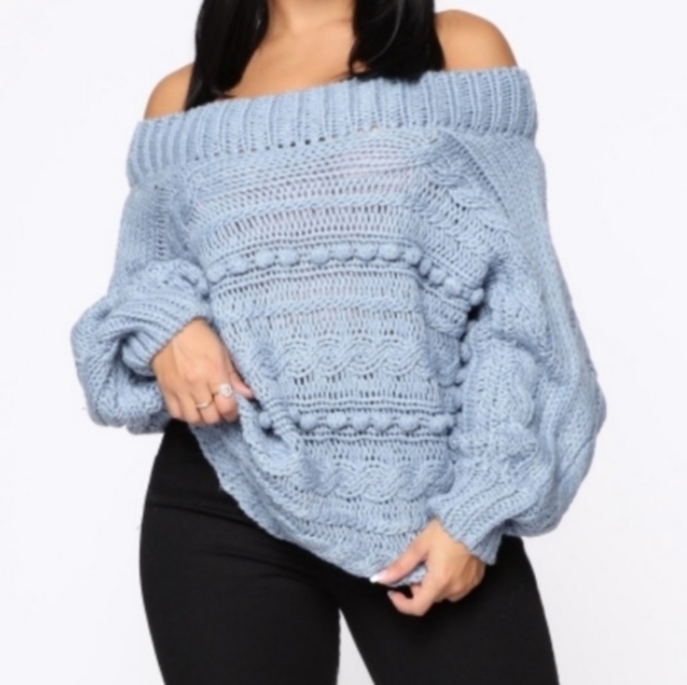 Baby blue fashion Nova off-the-shoulder sweater